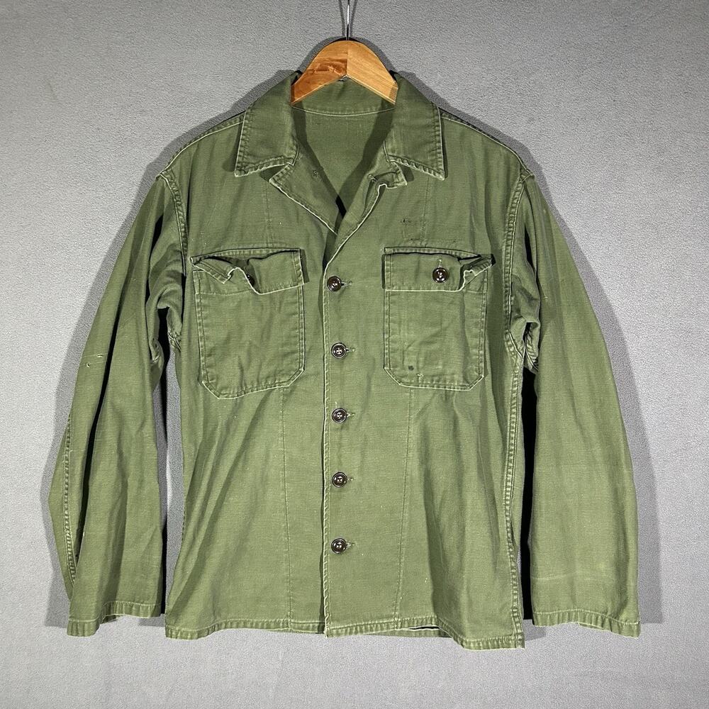 Vintage 70s US Army OG-107 Fatigue Field Shirt Men's 40 Green Utility Military